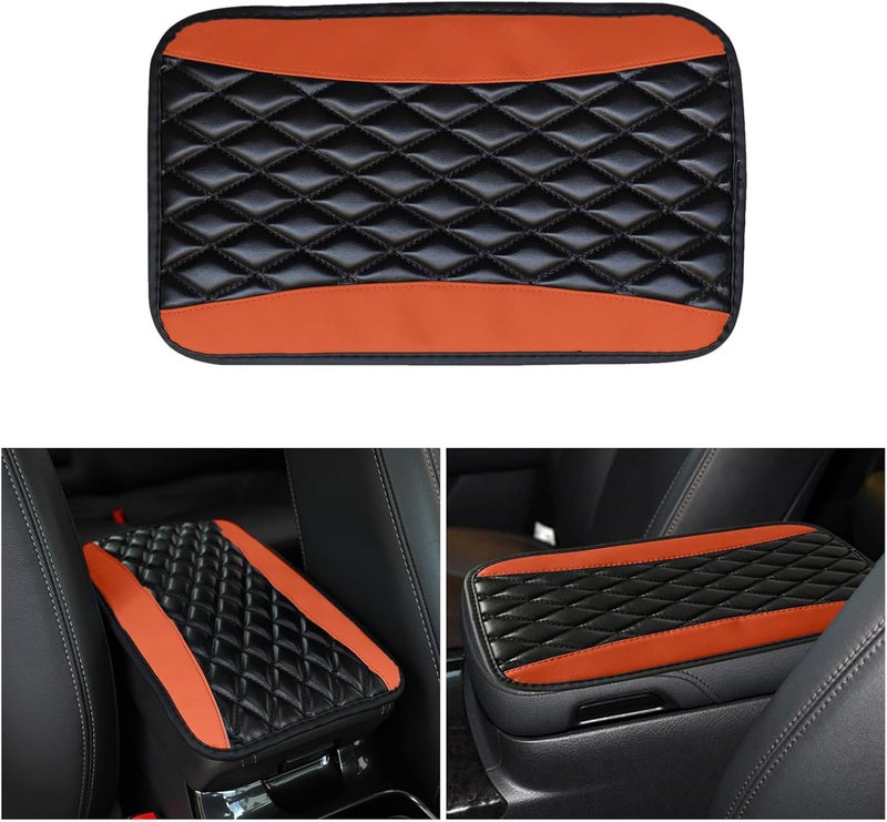 Couslcd Auto Center Console Pad, Universal Waterproof Armrest Seat Box Cover, Car Interior Accessories, Leather Auto Armrest Cover Protector for Most Vehicle, SUV, Truck (Orange) - Image 1
